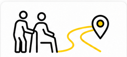 Symbol: Zwei Personen gehen gemeinsam entlang einer Route zu einem Zielpunkt.