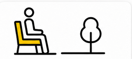 Symbol: Sitzende Person auf einer Bank neben einem Baum.