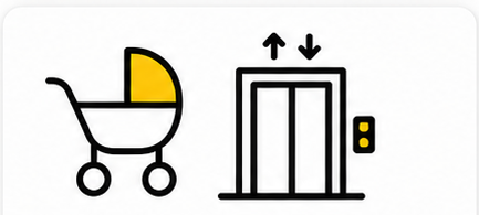 Symbol: Kinderwagen neben einem Aufzug.